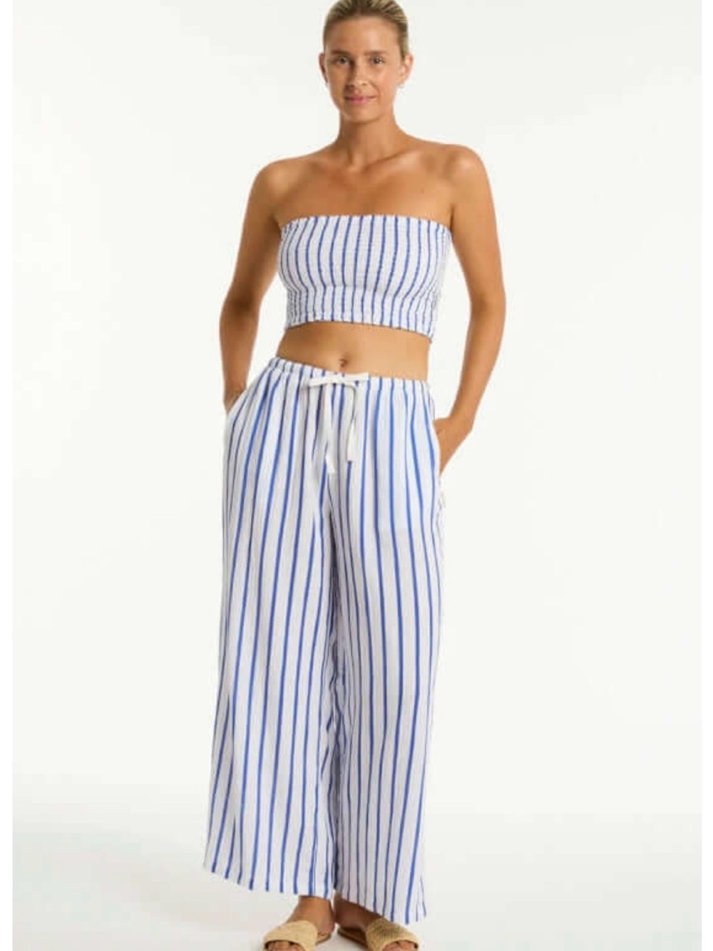 Nordstrom Sea Level Surf Beach Pool Cover Up Pant White and Blue Stripe